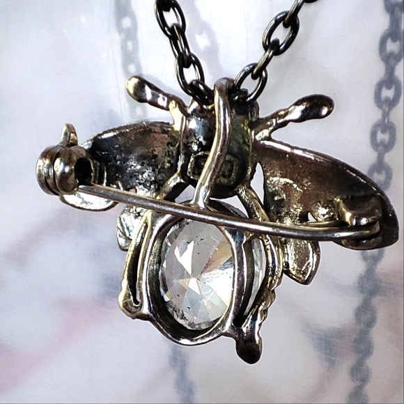 Bee Sterling 925 Signed Clear Cubic Zirconia Brooch Pendant Bug Insect Fly - Picture 4 of 14